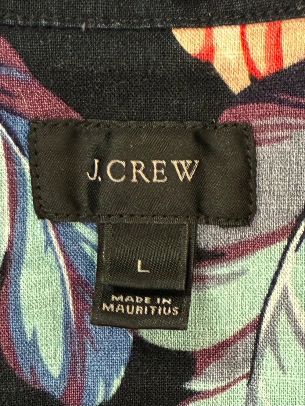 J Crew linen blend Hawaiian Shirt Men’s Large Floral Button Up Camp Resort